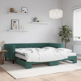 vidaXL Sofá-cama c/ gavetão e colchões 100x200cm veludo verde-escuro