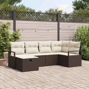 Conjunto de Sofá de Jardim com 6 Peças e Almofadas de Rattan Polimérico Castanho