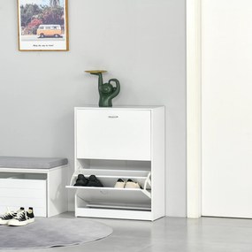Sapateira de Madeira com 2 Compartimentos para Entrada Corredor Dormitório Sala de Estar 60x24x80 cm Branco