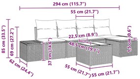 Conjunto de sofá de jardim com 6 peças e almofadas Marrom Polyrattan