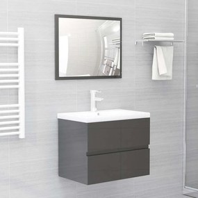 vidaXL 2 pcs conj. móveis casa de banho contraplacado cinza brilhante