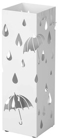 Suporte para guarda-chuvas de metal SONGMICS, suporte quadrado para guarda-chuvas com bandeja coletora e 4 ganchos, 15,5 x 15,5 x 49 cm, branco LUC49W