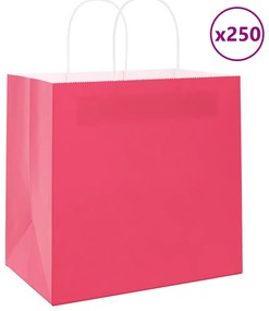 vidaXL Sacos de papel 250 unid com alças rosa 54x15x49 cm