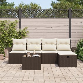 Conjunto de Sofás de Jardim de 6 Peças com Almofadas Castanho Vime Pol