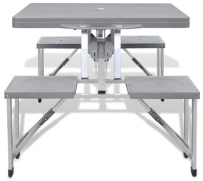 Conjunto mesa campismo c/ 4 bancos alumínio extra cinza-claro