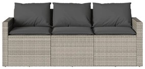 2 pcs conjunto jantar p/jardim c/almofadões vime PE cinza-claro