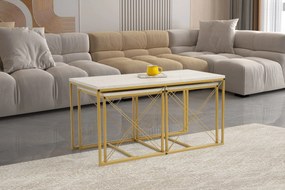 Conjunto de Mesas de Centro Defne – Travertino Ouro – Medidas: 100 cm