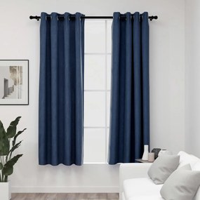 vidaXL Cortinas opacas aspeto linho c/ ilhós 2 pcs 140x175 cm azul