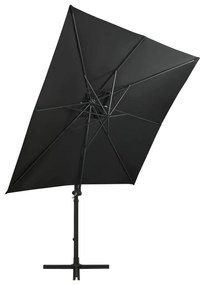 Guarda-sol jardim cantilever c/ poste e luzes LED 250 cm preto