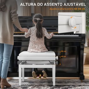 Banco de Piano com Espaço de Armazenamento e Altura Ajustável Carga 200 kg 54,5x33x48-58 cm Branco