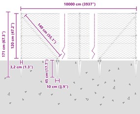 Cerca Hexagonal vidaXL Cinza 1.2x100 m Aço