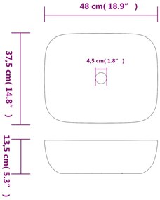 Lavatório de bancada retangular 48x37,5x13,5 cm cerâmica cinza