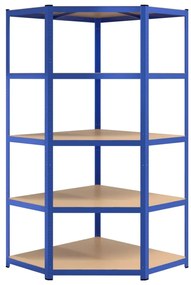 Estante canto 5 prateleiras 3 pcs derivados de madeira/aço azul