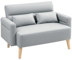 HOMCOM Sofá de 2 Lugares Estofado em Couro Sintético Sofá de Sala de Estar de 117 cm com Braços Acolchoados e Pernas de Madeira para Quarto Sala de Estar 117x78x78 cm Cinza