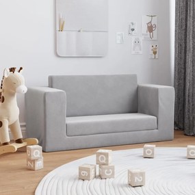 341852 vidaXL Sofá-cama infantil de 2 lugares pelúcia cinzento-claro