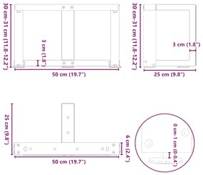 Pés para mesa de centro em forma de T, 2 peças, preto, 50x25x(30-31) c