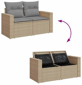 8 pcs conjunto sofás jardim com almofadões vime PE/acácia bege