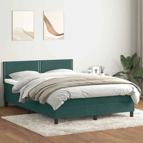 vidaXL Box Cama primavera com Colchão Verde Escuro 140x210 cm Veludo