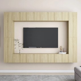 8pcs conjunto móveis de TV derivados de madeira carvalho sonoma