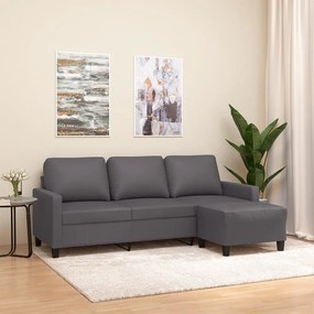 Sofá de 3 lugares c/ apoio de pés 180 cm couro artificial cinza
