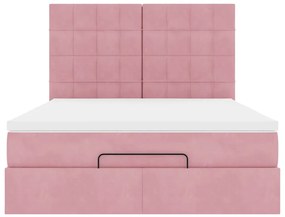 Estrutura de cama otomana com colchões 140x200 cm veludo rosa