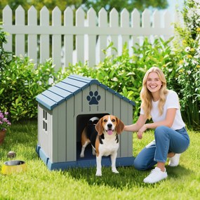 Compartimento aberto para cães de exterior, com aberturas de ventilação e piso elevado, 85 x 79 x 82 cm, azul