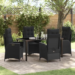 vidaXL Conjunto de Jantar de Jardim 5 Peças com Almofadas Preto Rattan Polimérico