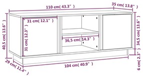 Móvel de TV 110x35x40,5 cm madeira de pinho maciça cinzento