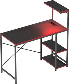 HOMCOM Secretária Gaming com Luzes LED 100x50 cm Secretarias Gaming de Fibra de Carbono Tomadas de Corrente e Controlo Remoto Preto | Aosom Portugal