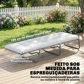 Almofada para espreguiçadeira jardim (NÃO INCLUIDA) com Tiras de Fixação Proteção UV50+ Recuperação Lenta Interior Exterior 198x65x13 cm Creme