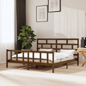 Estrutura cama 200x200 cm madeira de pinho maciça castanho-mel