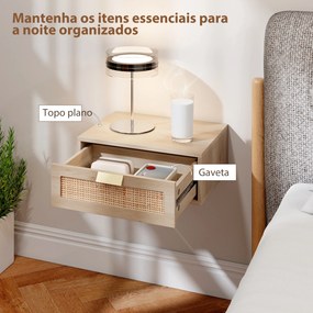 Conjunto de 2 Mesas de Cabeceira Flutuantes com Gaveta de Vime Poupa Espaço Design Moderno 40x30x15 cm Carvalho