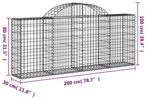 Cestos gabião arqueados 12pcs 200x30x80/100cm ferro galvanizado