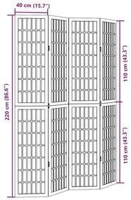 Biombo com 4 painéis madeira de paulownia maciça branco