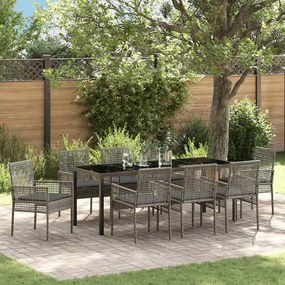 vidaXL Conjunto de Jantar para Jardim 9 Peças com Almofadas Cinza Rattan Sintético