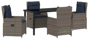 Conjunto de Jantar de Jardim 5 Peças Cinza Rattan de Polietileno