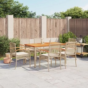 vidaXL 7 pcs conjunto de jantar p/ jardim com almofadões vime PE bege