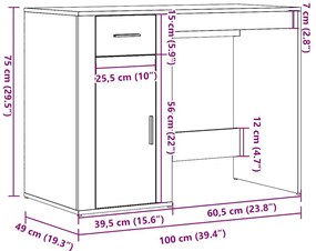 Secretária 100x49x75 cm derivados de madeira carvalho artisiano