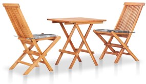 Conjunto bistrô c/ almofadões xadrez cinzento 3 pcs teca maciça