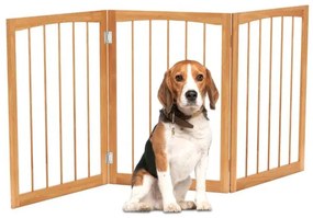Barreira para cães Até 159 x 76 cm em madeira de abeto com rotação de 180° Barreira dobrável de 3 painéis Natural