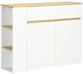 HOMCOM Aparador de Cozinha Aparador Branco com 2 Portas e 3 Prateleiras Abertas para Sala de Estar e Jantar 110x29,5x82 cm