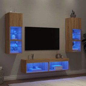 vidaXL 6pcs móveis parede p/ TV c/ LEDs deriv. madeira carvalho sonoma