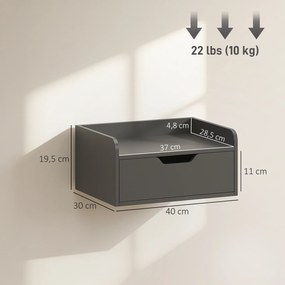 Conjunto de 2 Mesas de Cabeceira de Parede Flutuantes com 1 Gaveta para Quarto 40x30x19,5 cm Preto