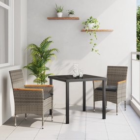 Conjunto de Jantar para Jardim vidaXL 3 Peças com Almofadas Rattan Sin