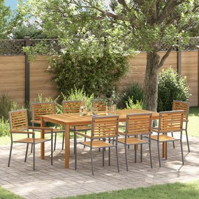 Conjunto de Jantar Jardim vidaXL 9 Peças Cinza Rattan Sintético Acácia
