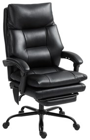 HOMCOM Cadeira de Escritório com Suporte Lombar Inflável Estofada em PU e Encosto Reclinável 65x76x113-121 cm Preto | Aosom Portugal