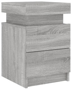 Mesa de cabeceira com luzes LED 35x39x55 cm cinzento-sonoma