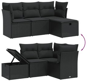 4 pcs conjunto de sofás para jardim c/ almofadões vime PE preto
