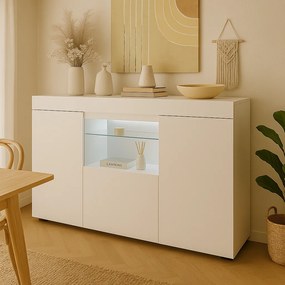 Aparador Elma de 135cm com Luz LED - Branco Mate - Design Moderno