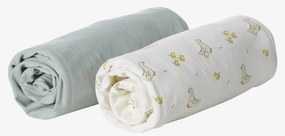 Lote de 2 capas para berço e cama de aproximação, em algodão bio* branco estampado